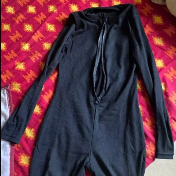 Knitted Rib Long Sleeve Black Jumpsuit - Picture 2 of 3